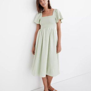madewell linen-blend lucie smocked midi dress small